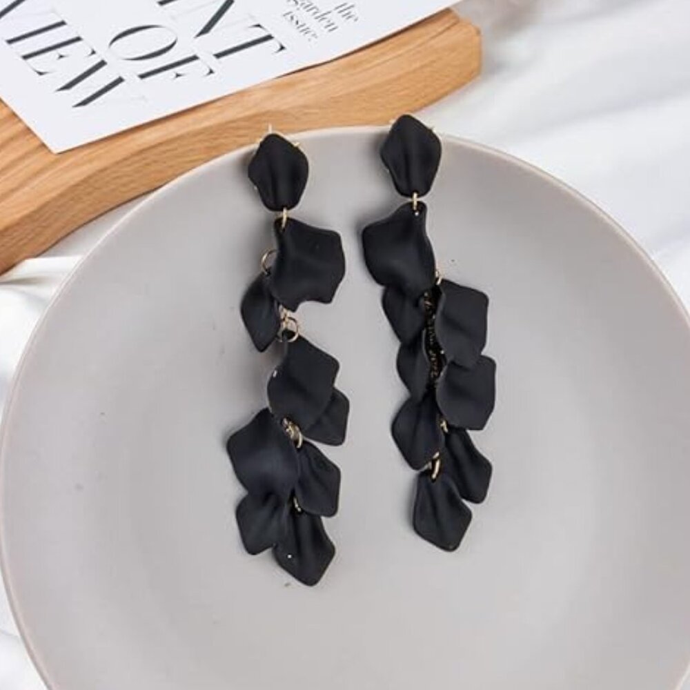 Black Petal Drop Earrings